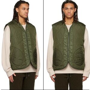 FRANKIE SHOP Men's Gaby Reversible Vest Olive Green Quilted Oversized 100% Nylon